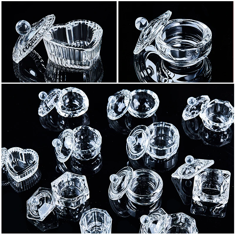 1pc Nail Art Crystal Glass Dappen Dish Bowl with Cap Nail Art Tool Fluid Glitter Powder Cup Nail Equipment Nail Manicure Tools