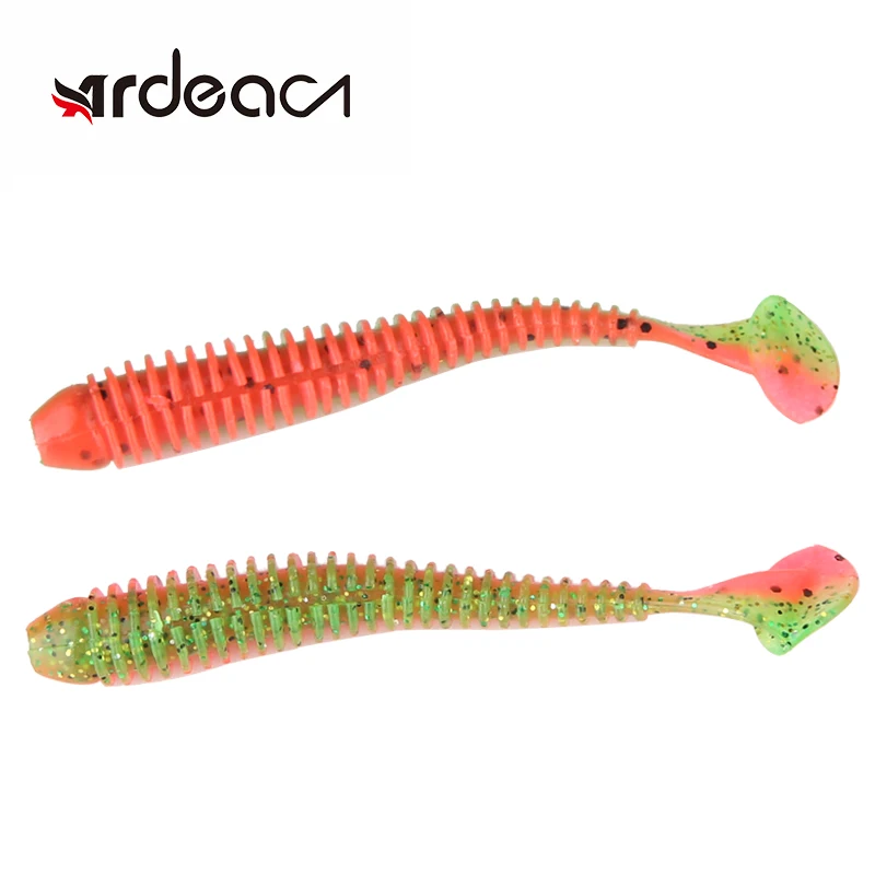 ARDEA10pcs/lot 80mm 1.9g Artificial Silicone Soft Bait Worms Swimbaits Fishing Lure T Tail Baits Bass Fly Fishing Bait grub lure