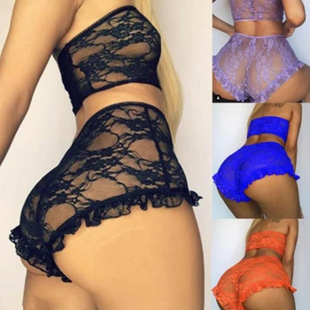 

2PCS Lady Sexy Underwear Women's Lingerie Lace Sexy Elastic Waist See Through Seamless Sexy Lace Underwear G-string Sets