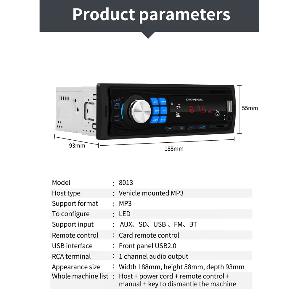 

12V Car Bluetooth MP3 Player Card U Disk FM Radio Car Radio Stereo Player Digital Car MP3 Player FM Radio Stereo Audio Music Hot