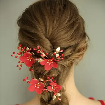 

NPASON 2020 Handmade Red Flower Waved U Shaped Hair Clip Bridal Hair Bobby Pin For Girls