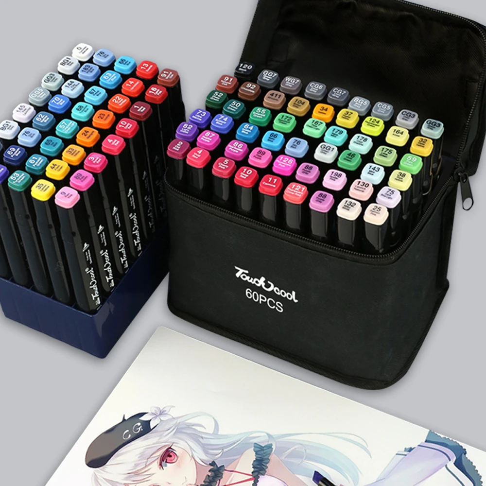 12 24 30 Colors Alcohol Sketch Marker Pens Anime Manga Drawing Brush Pens  School Color Pen Art Supplies, Art Markers, AliExpress