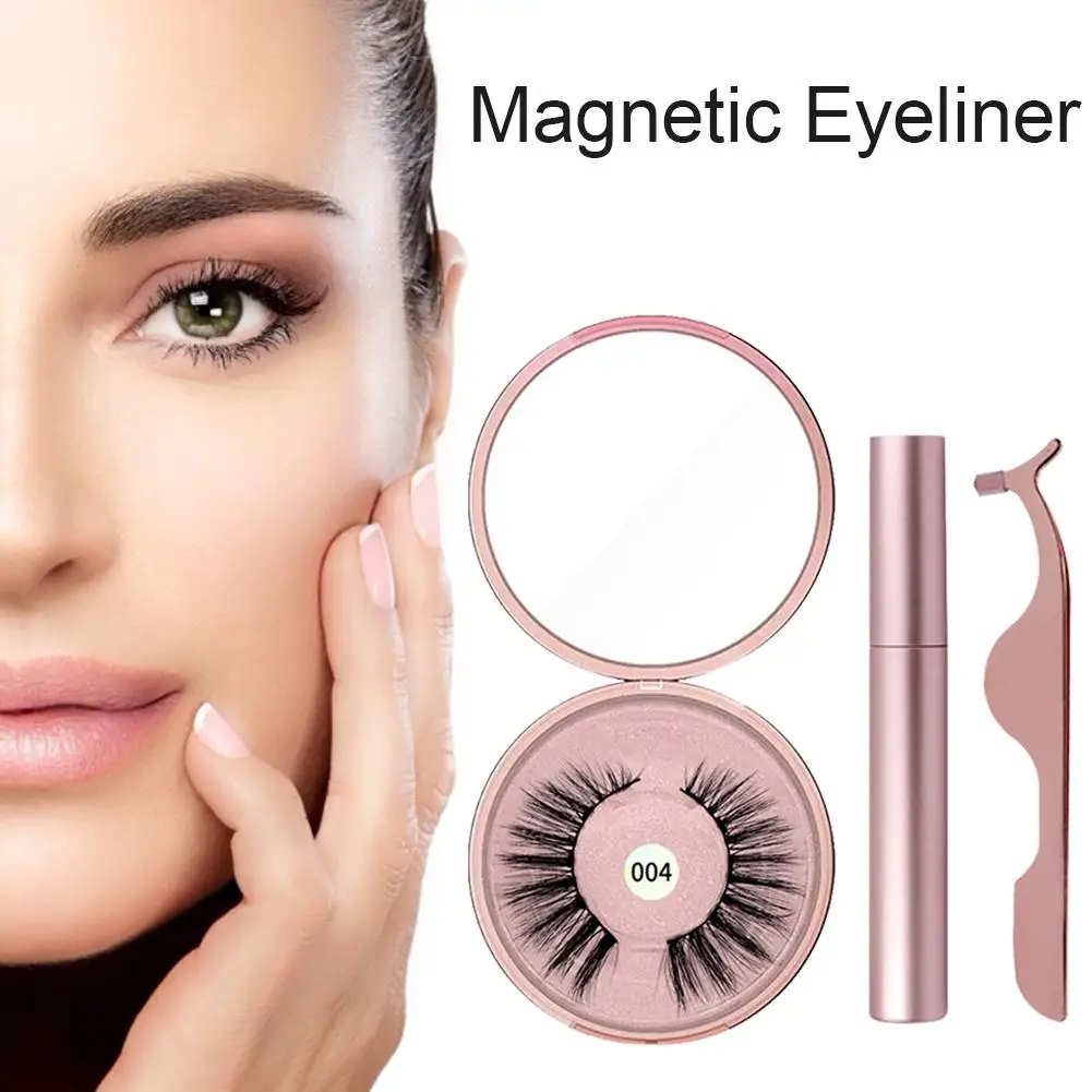 

3D Magnetic Eyeliner Eyelashes Kit Magnetic Eyelashes & Liquid Eyeliner With False Lashes Eyelash Curler Reusable Falses Eyelash