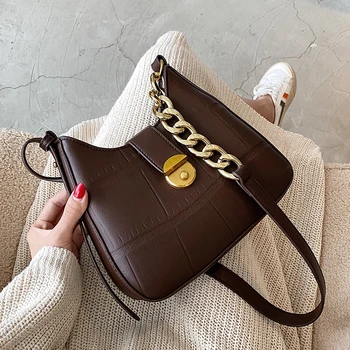 

2020 New Autumn Winter Fashion One Shoulder Underarm Bag Crossbody Chain Bucket Pack Solid Color Phone Package C627