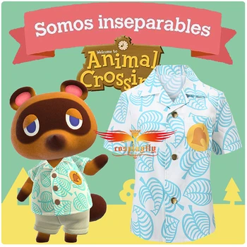 

Animal Crossing: New Horizons Tom Nook Cosplay Costume Asian S-XXL Adult Men Top Blouse White T-shirt with Blue Leaves in stock