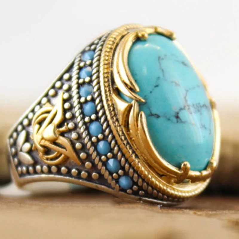 Special Price Party Jewelry Beads Finger-Rings Turquoises Natural-Stone Dual-Color Men Vintage Blue dV5oMRynQ