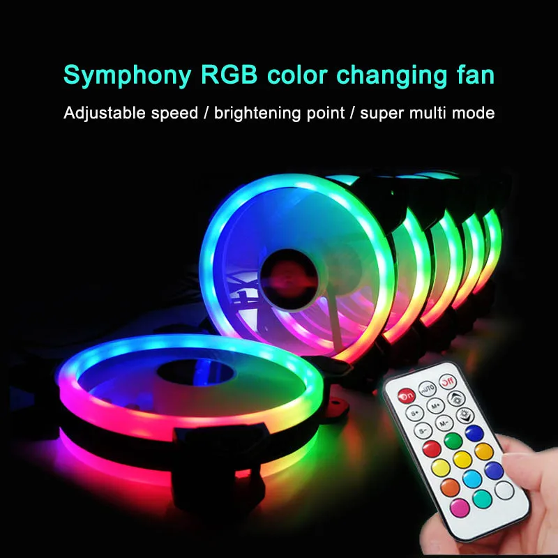 RGB PC Fan 12V 6 Pin 12cm Cooling Cooler Fan with Controller for Computer Silent Gaming 3