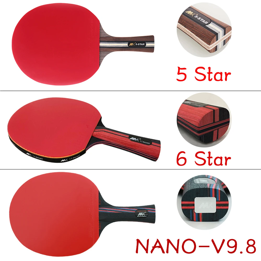 2Pcs/Lot Table Tennis Bat Racket Good Control Long Short Handle Ping Pong  Paddle Racket Set With Bag