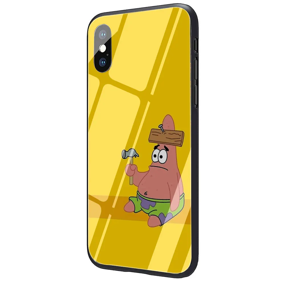 SpongeBob закаленное стекло ТПУ Черный чехол для iPhone 11 Pro X или 10 8 7 6 6S Plus Xr Xs Max - Цвет: G2