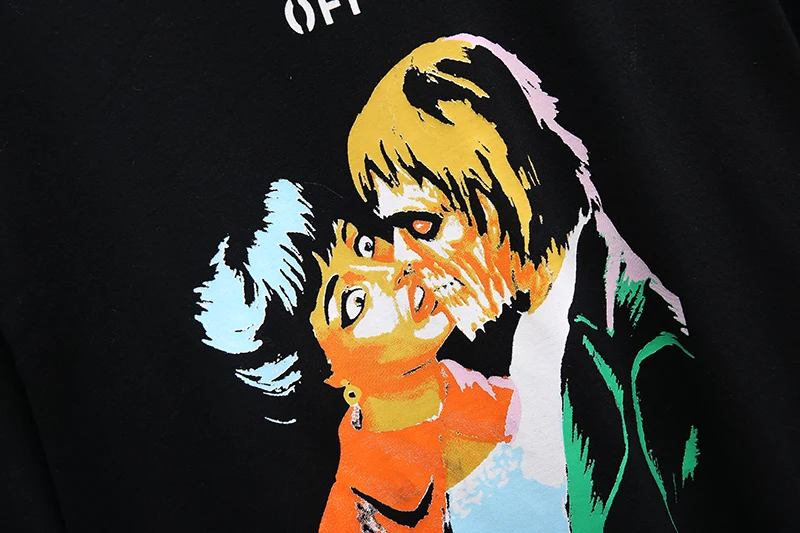 Kiss character масляная живопись 19ss Off-White Мужская/Женская модная парная влюбленная модель хлопковая Повседневная футболка с коротким рукавом и круглым вырезом