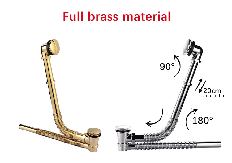 Слив для ванной, пуш-ап, удерживающий Слив для ванной, сточные сливы для ванны, Блестящий Золотой хром, полная латунь, роскошная ванная комната AH6156