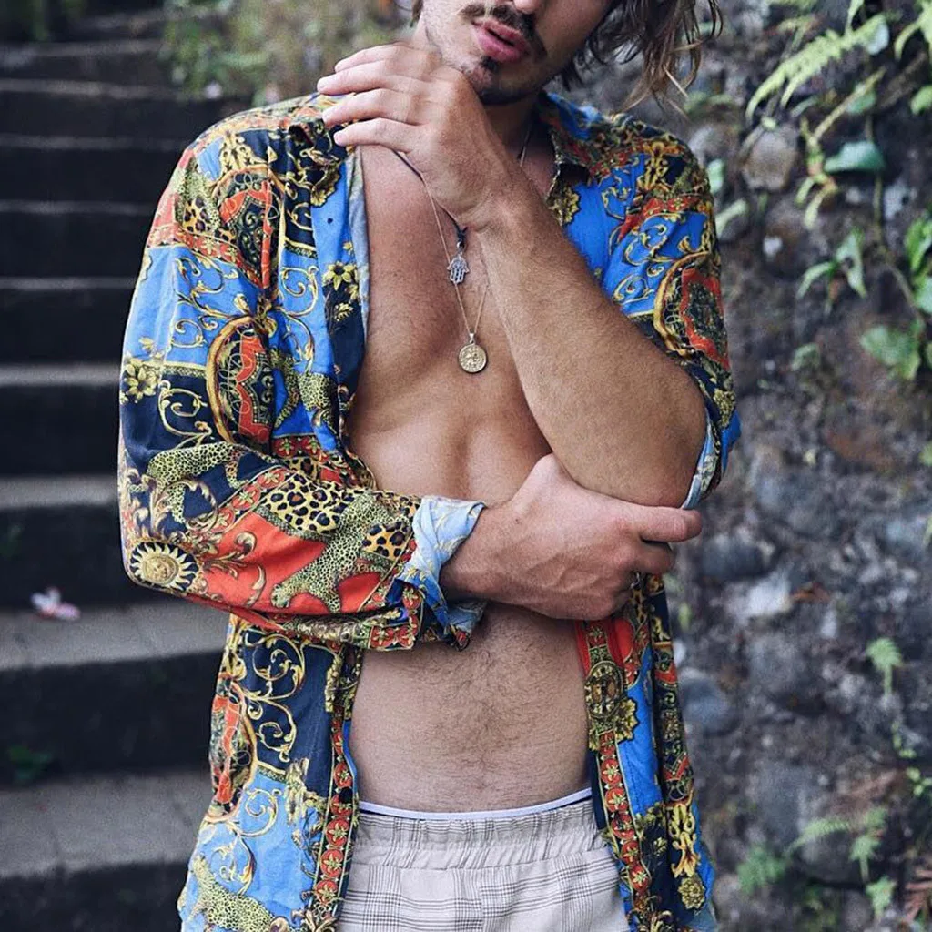 Camisas Hombre Мужская модная Повседневная рубашка с длинными рукавами и цветочным принтом, топ, блуза, рубашки, уличная одежда, свободный отложной воротник