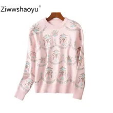 Ziwwshaoyu Высокое качество цветок вышивка розовый свитер Пуловеры Модные женские с длинным рукавом осень зима вязание пуловеры