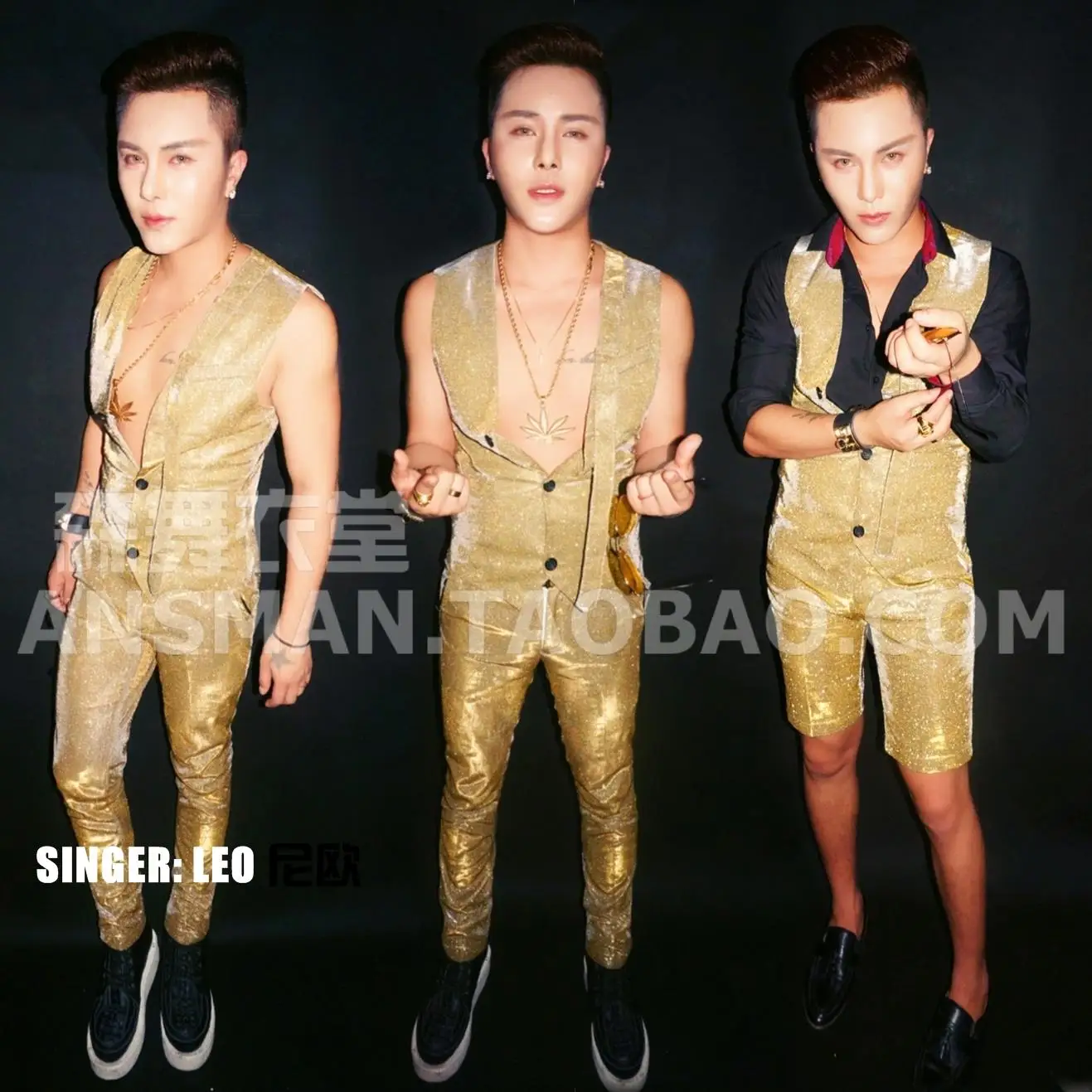 

Male DJ singer BIGBANG Quan Zhilong GD Symphony gold color gradient glitter sleeveless vest suit costume