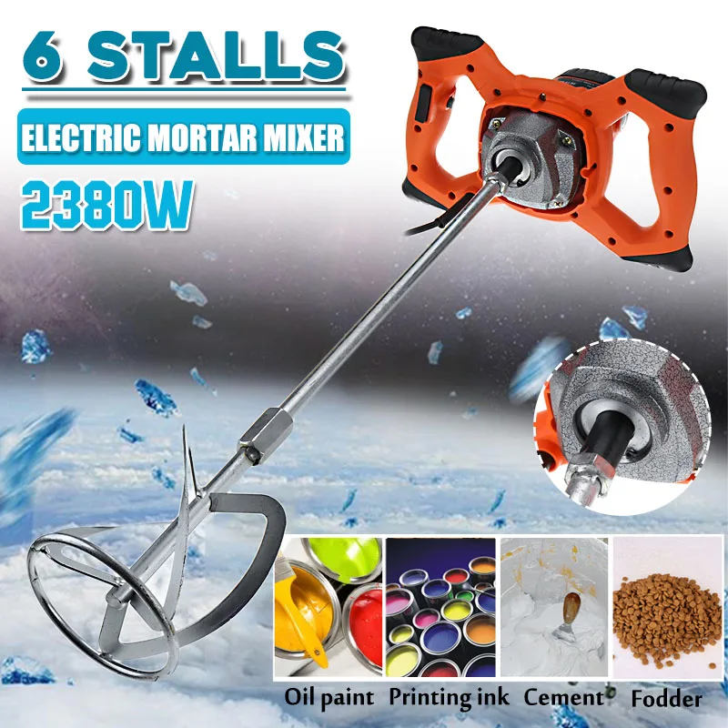 

Doersupp 220V 2380W Dual High Low Gear 6 Speed Handheld Paint Cement Grout Electric Mortar Mixer Putty Powder Mixing Machine