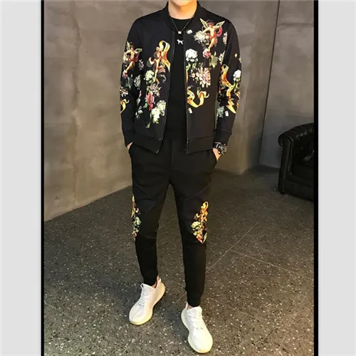 Спортивный костюм мужской Азиатский размер Moda Hombre мужской комплект осенний мужской спортивный комплект из 2 предметов спортивный костюм куртка+ штаны - Цвет: TZ197