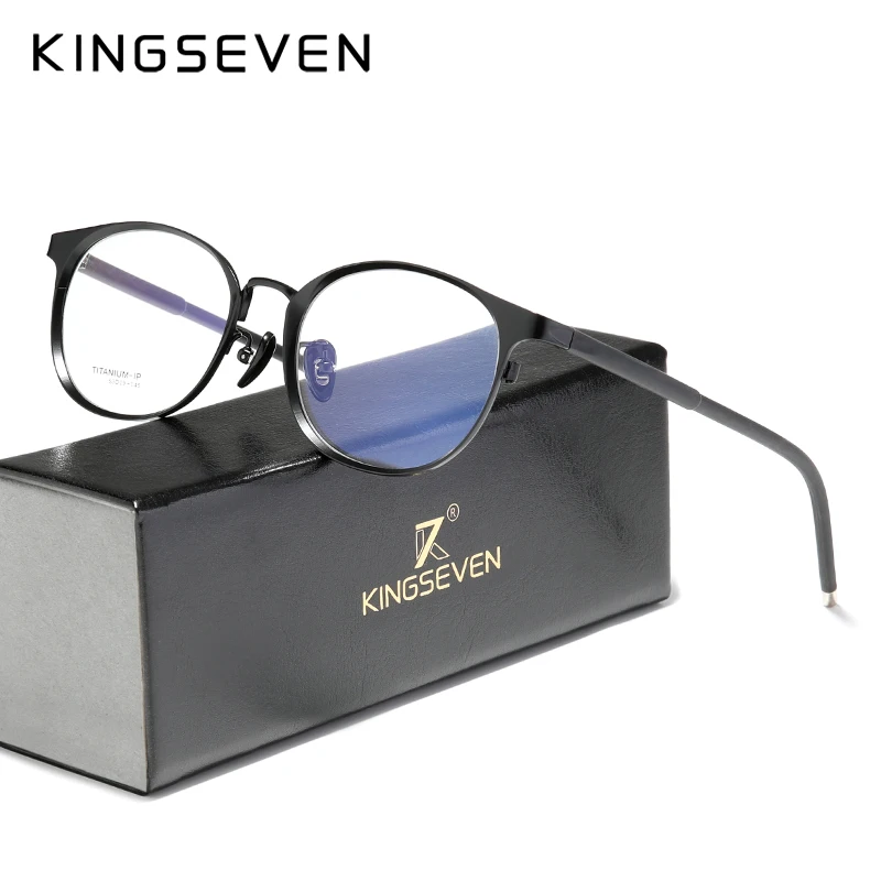 

Pure Titanium KINGSEVEN Glasses Frame Men Vintage Round Eyewear Classic Optical Prescription Brand Designer Eyeglasses Women