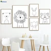 Lion Rabbit Bear Elephant Raccoon Wall Art Canvas Painting Nordic Posters And Prints Nursery Wall Pictures Baby Kids Room Decor 1