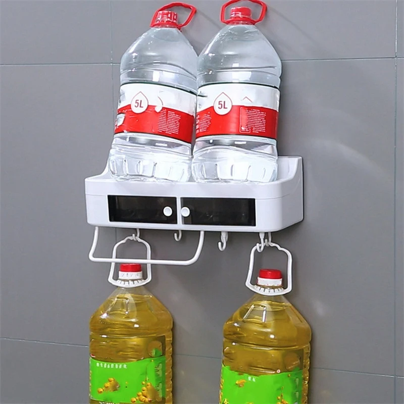 Multifunction Kitchen Sauce Bottle Storage Rack Towel Holder Rack Wall Cutlery Chopsticks Spoon Organizer Hanging Shelf With Hoo