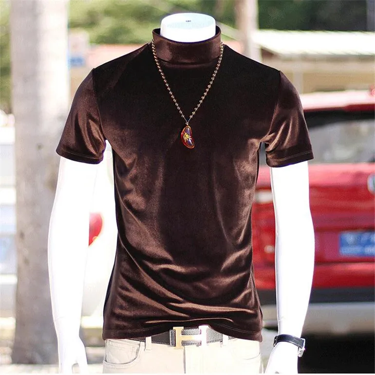 Бренд 7 цветов мужская Велюровая футболка с коротким рукавом фитнес-платье с открытыми плечами большой размер водолазка бархатная футболка для мужчин M-5XL 6XL 7XL