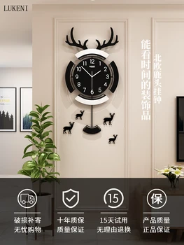 

Lucky Deer Head Wall Clock Nordic Clocks Living Room Home Light Luxury Decorative Clock Wall Hanging Creative Modern Wall Watch