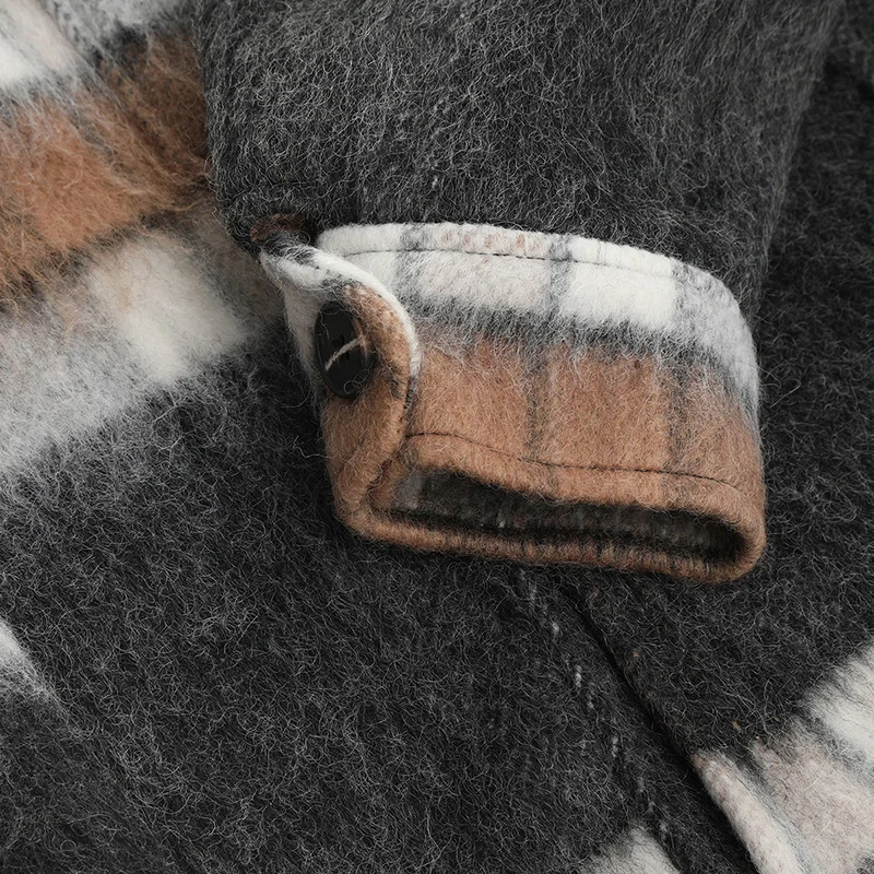 SAM'S TREE клетчатое Женское шерстяное пальто на одной пуговице с графикой Brit зимняя свободная повседневная верхняя одежда с рукавами фонариками