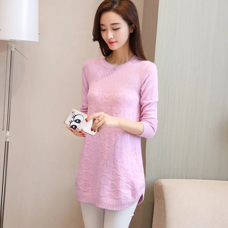 

High quality sweater,2019 Autumn And Winter Wave Pattern Mid-length Sweater Women's, Base Shirt