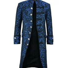 Стимпанк Готический Ретро принт Тренч пальто Мужская парча Пряжка пальто Винтаж Викторианский воротник стойка костюм для взрослых размера плюс