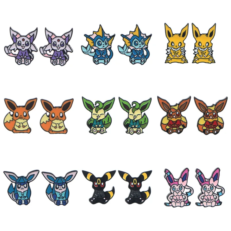 P4189, 20 пара/лот, милый пирсинг для уха Eevee Elf, Детские милые серьги-гвоздики для женщин, эмалевые серьги, ювелирные изделия, подарки для девочек