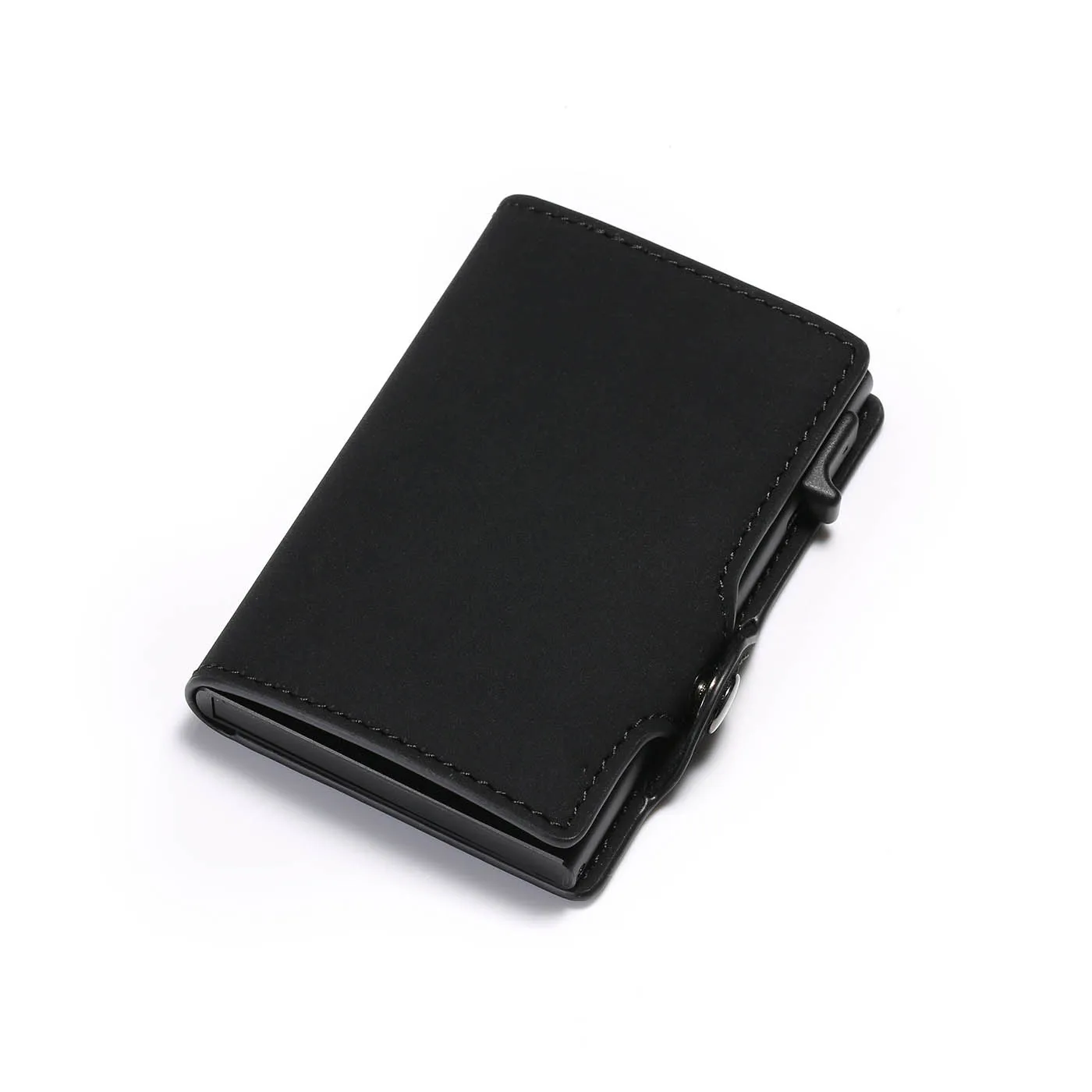 Hasp мужской держатель для кредитных карт автоматический RFID Блокировка из натуральной коровьей кожи ID держатель для карт Алюминиевый металлический мужской кошелек-сумочка для карт - Цвет: black