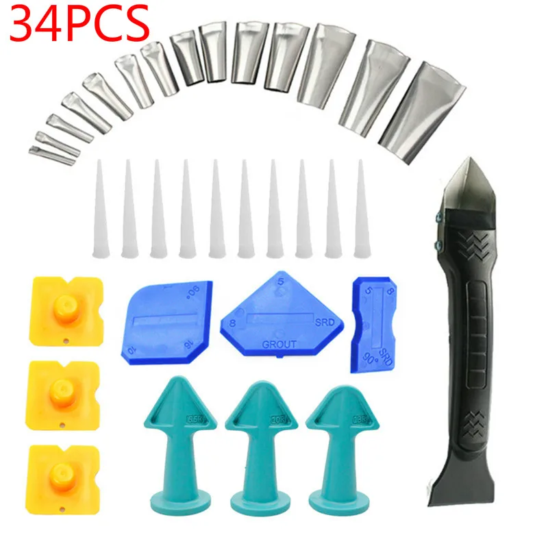 

3 In 1 Caulking Tool Kit Sealant Finishing Tool Grout Scraper Caulk Remover Nozzle Caulk Caps Windows Tiles Paint Cleaning Tools