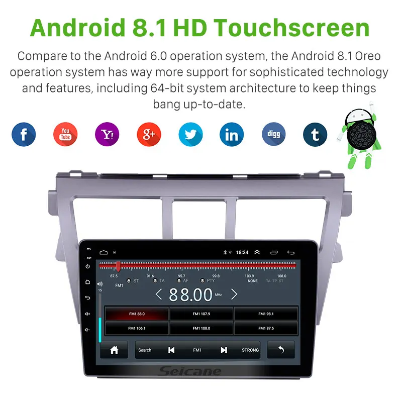 Seicane 2din Android 8,1 9 дюймов автомобиля беспроводной доступ в Интернет, gps навигации радио мультимедиа плеер для 2007 2008 2009 2010 2011 2012 Toyota VIOS