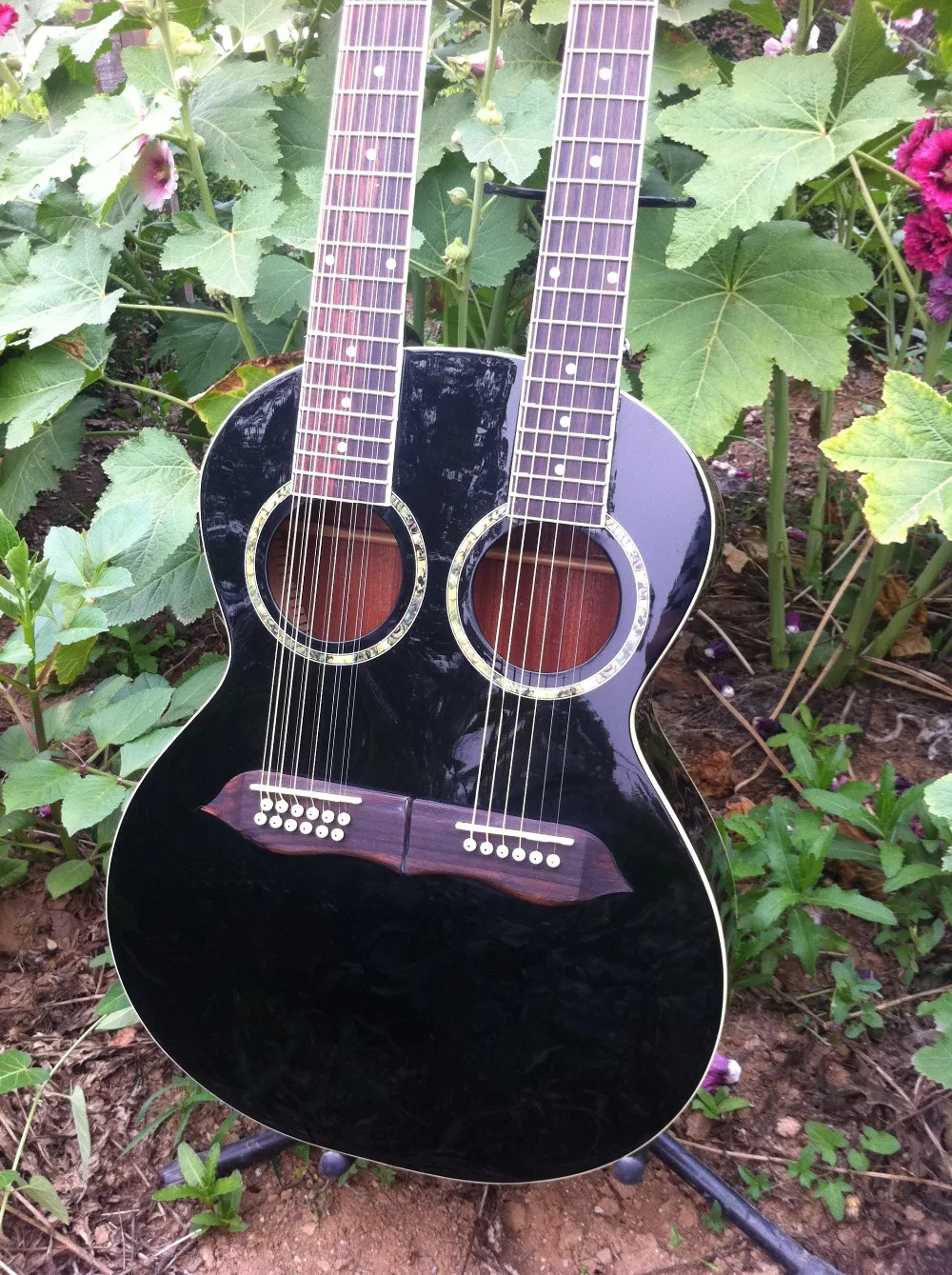 

2018 New + Factory + OEM 6/12 Strings double necks Acoustic Electric guitar black Double arms acoustic guitar free shipping