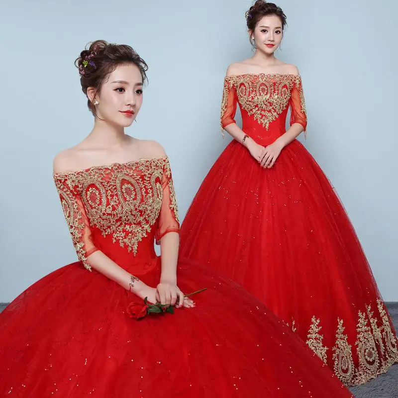 

Wedding Dress Embroidery Plus Size Red Wedding Dresses Bridal Ball Gowns Dream Dresses