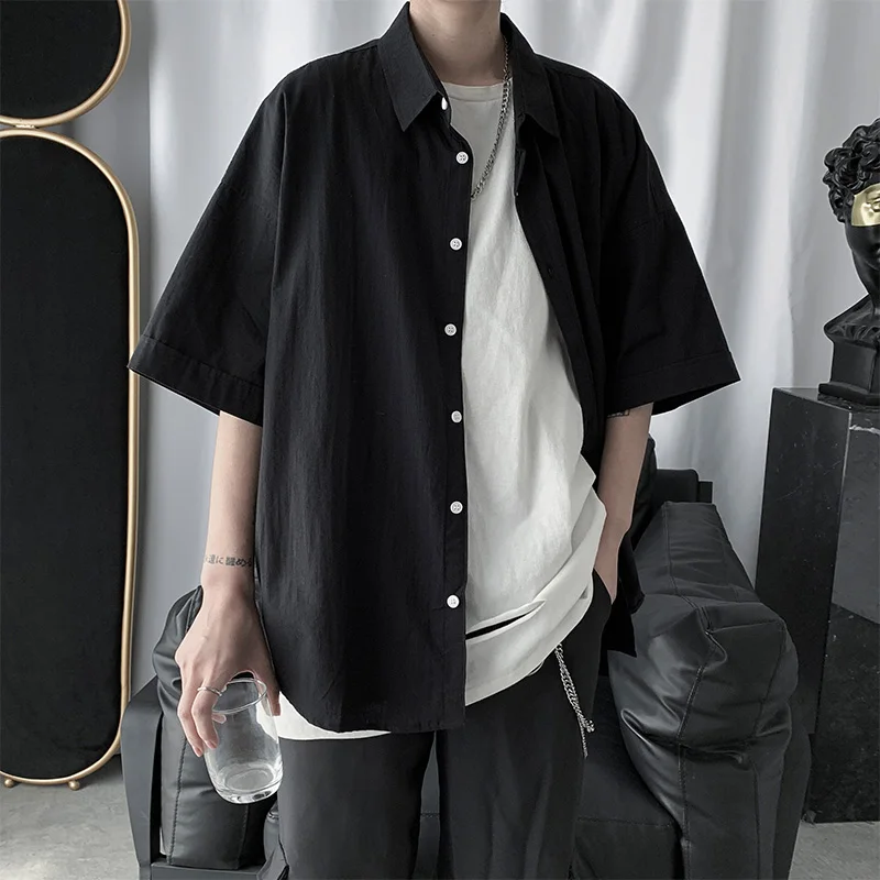 Pandapang Men Vogue Cargo Button-Down Loose Short-Sleeve Shirts