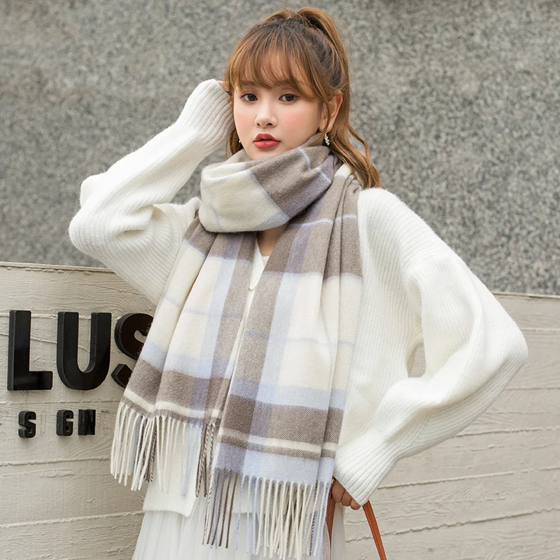 100% Wool Winter&ampAutumn Scarves for Women 2021 Classic Plaid Style Fashion Pashmina Wraps and Shawls Ladies Outdoor Warm Scarf |