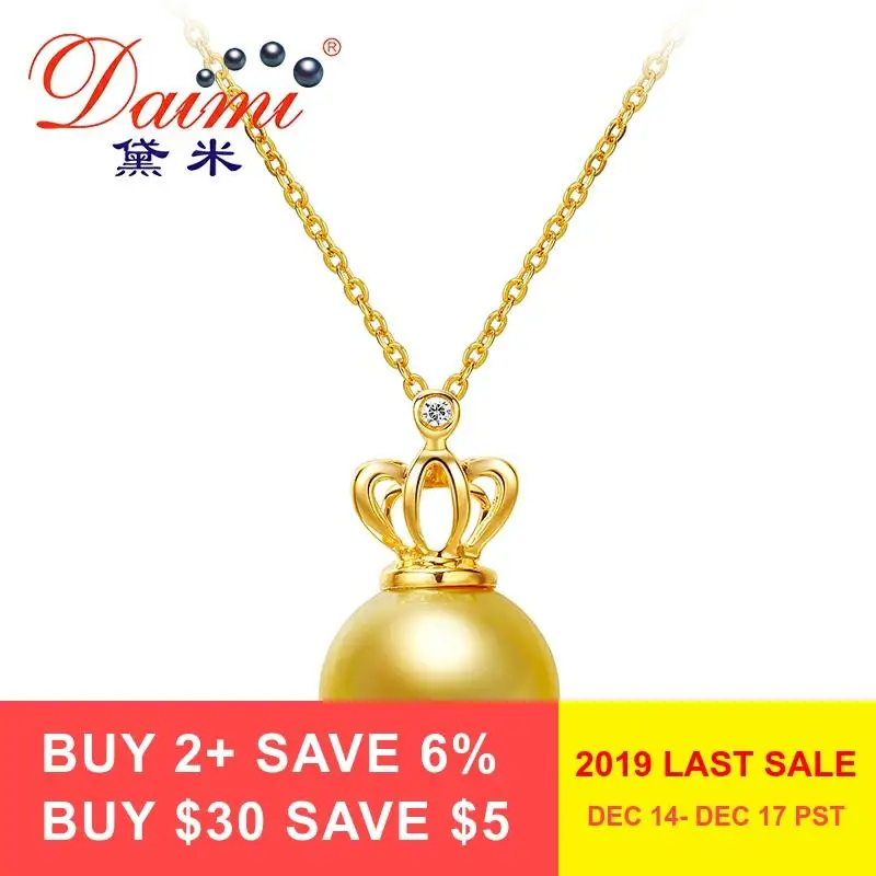 DAIMI 9-10 мм Золотая жемчужная подвеска с южным морем 14k желтая Золотая подвеска с короной