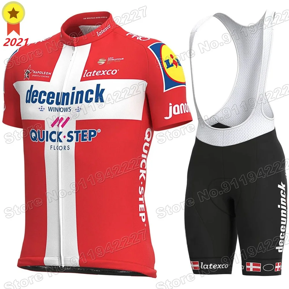 Quick Step 2021 Denmark Cycling Clothing Danish Champion Jersey Set Road Bike Shirt Suit Bicycle Bib Shorts MTB Clothes | Спорт и