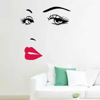 

Sexy Eyelashes and red lips wall sticker for living room bedroom background decorations Decals wallpaper Hand carved stickers