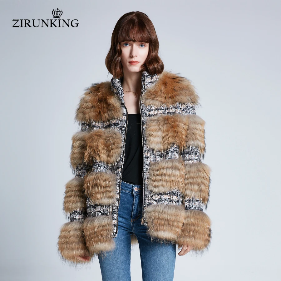 ZIRUNKING женское модное пальто из натурального меха енота женская теплая зимняя