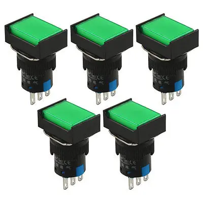 

AC 250V 5A 1NO 1NC Latching Green Rectangular Push Button Switch 5 Pcs