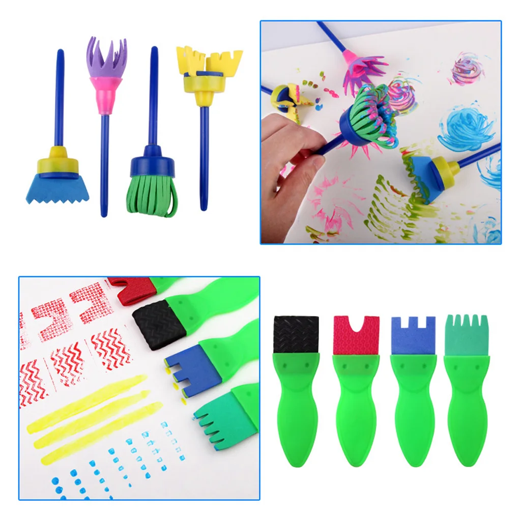 26/29pcs Kids Painting Set Early Learning Mini Flower Sponge Drawing Brushes Seals Rollers PVC Tote