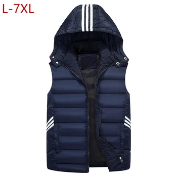 

Brand Winter Plus Large Size 7xl Vest Mens Hat Detachable Sleeveless Jacket Male Cotton-Padded Thicken Waistcoat Unloading Parka