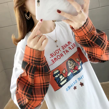 

Pure Cotton Mock Two-Piece T-shirt Women's Long-Sleeve 2020 New Style Spring And Summer Loose-Fit Retro Versatile Tops 7028