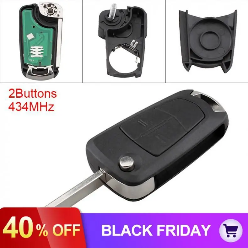 433MHz 2 Buttons Folding Flip Remote Car Key Fob Shell Case PCF7941 Chip with Uncut Blade for Opel(vauxhall) Corsa D 2007-2012