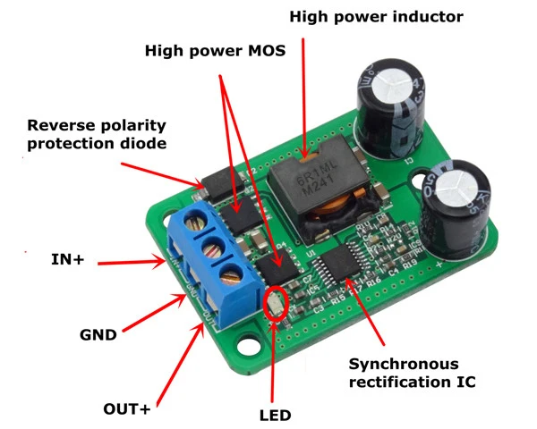 24 V/12 V для 5 V/5A 25 W DC-DC синхронный понижающий модуль преобразователя