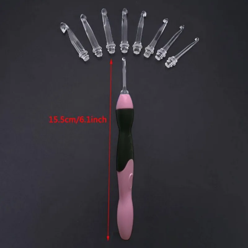 Useful 9-in-1 USB LED Light Up Purple Crochet Hooks Knitting Needles Set Weave Tool Kit Sewing Accessories Sewing Set