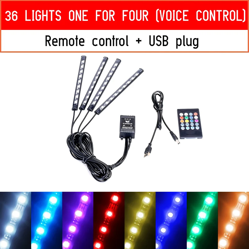 36LED USB remote 72 Led Автомобильный светильник для ног с USB сигаретный светильник er музыка управление приложение RGB Автомобильный интерьер декоративная атмосфера светильник s - Испускаемый цвет: 36LED USB remote
