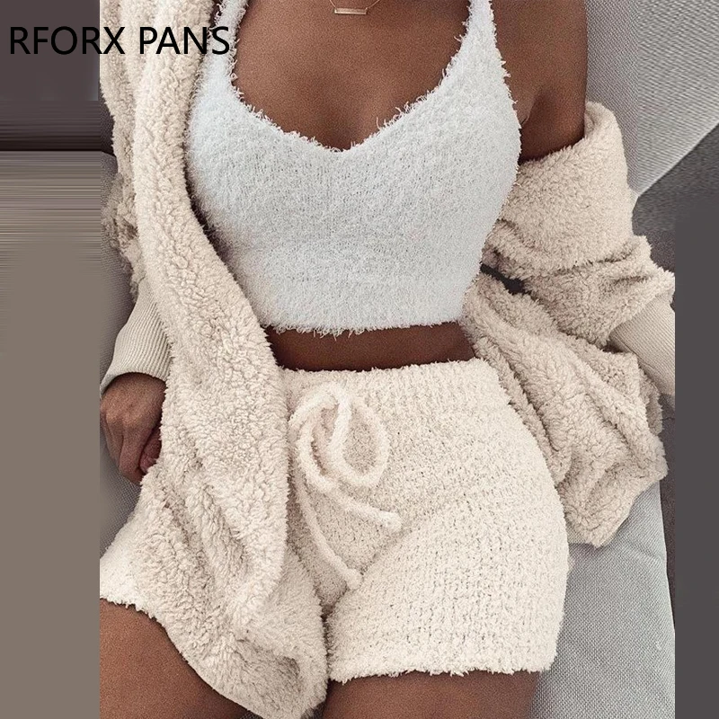 Fluffy Hooded Open Front Teddy Coat 
