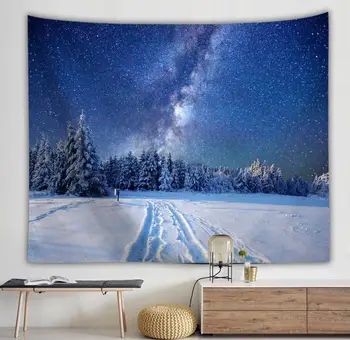 

Psychedelic Forest Trees and Stars Starry Sky Fabric Wall Hanging Tapestry Decor Polyester Curtains Plus Long Table Cover